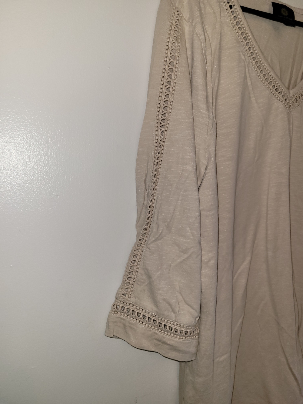 JM Collection Cream Crochet-Trim V-Neck Tunic - Picture 4 of 5